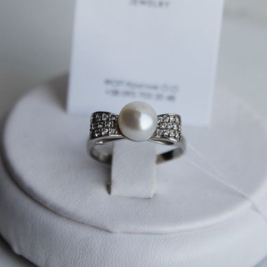 Срібна каблучка з перлами " Pearl Bow", Білий, 15, Білий