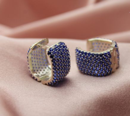 Срібні сережки кільця "Rich Sapphire", Синій