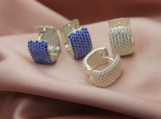 Срібні сережки кільця "Rich Sapphire", Синій