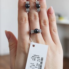 Серебряное кольцо с черным жемчугом "Black Pearl Bow", Черный, 15, Черный