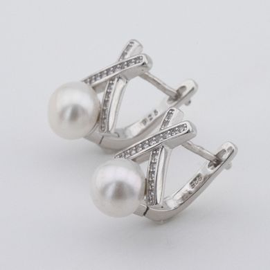 Фото Срібні сережки з ім. перлів і фіанітами