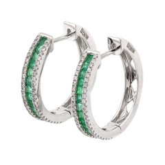 Золотые серьги-кольца с изумрудами и бриллиантами КР21410, Зеленый