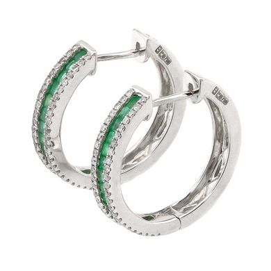 Золоті сережки-кільця з смарагдами і діамантами, Зелений