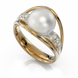 Золота каблучка з перлиною і діамантами "Cynosure", 16.5, 3.05, 6Кр57-0,05-3/3; 1Перлина культ.(прісн. біла), Білий