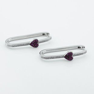 Серебряные серьги с розовым сердечком (фианиты) c121867