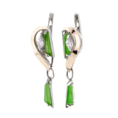 Срібні сережки с хризопразом і фіанітами (з золотими накладками), Зелений