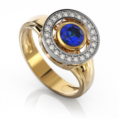 Золотое кольцо с сапфиром и бриллиантами "Miracle", уточнюйте, 20Кр57-0.11-4/4; 1Сапфір-0.59-3/II, Белый-Синий