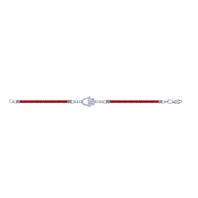 Срібний браслет з червоною ниткою і фіанітами "Долоня" 75078, Білий, 18, Білий