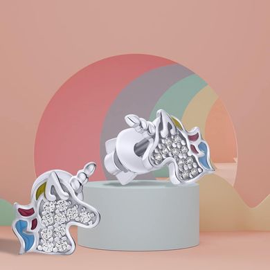 Срібні сережки цвяшки "Unicorns", Мікс кольорів