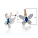 Срібні жіночі сережки "Butterfly", Білий-Синій