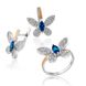 Серебряные женские серьги "Butterfly", Белый-Синий