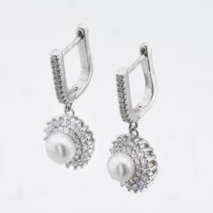 Срібні сережки з ім. перлів і фіанітами