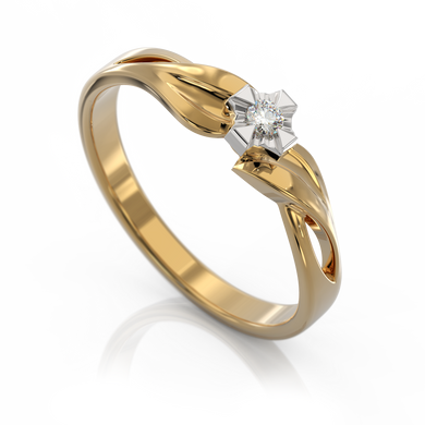 Золота каблучка з діамантом "Beatrice", уточнюйте, 1Кр57-0,04-2/2, Білий
