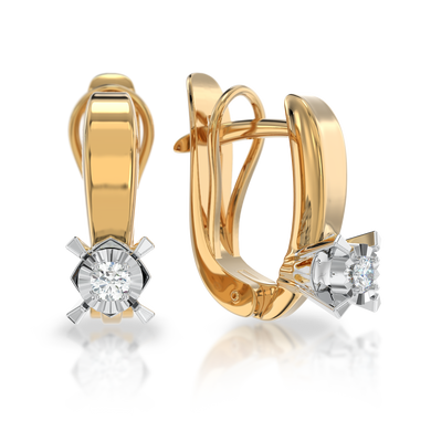 Золоті сережки з діамантами "Faith", 3.95, 2Кр57-0,12-3/6, Білий