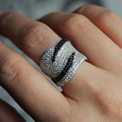 Серебряное кольцо "Odilon Diamond", Белый-Черный, 15, Белый-Черный