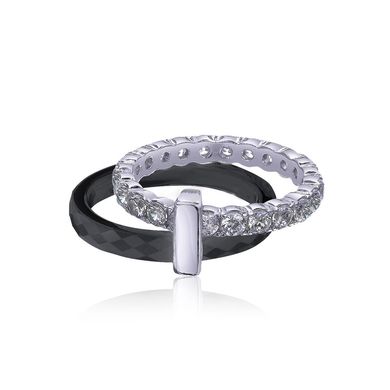 Серебряное кольцо с черной керамикой "Cosmic" с1029ч, уточнюйте, Черный