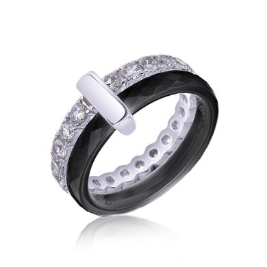 Серебряное кольцо с черной керамикой "Cosmic" с1029ч, уточнюйте, Черный