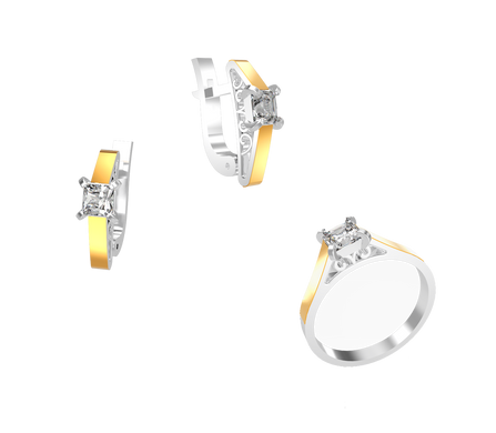 Серебряный набор серьги и кольцо "Deli"