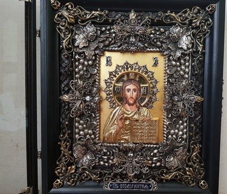 Фото Вінчальна пара ікон Господа Ісуса Христа і Божої Матері Казанської з сухозлітним золотом