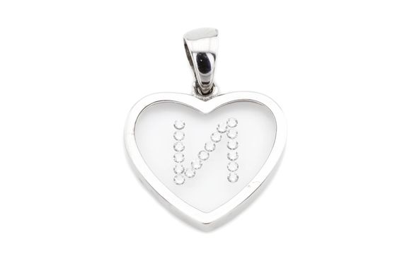 Золотая подвеска буква "И" в форме сердца КР13380, Белый