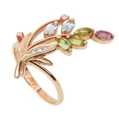 Фото Золотое кольцо с аметистами, хризолитами, топазами и бриллиантами 11326