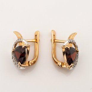 Фото Золотые серьги с гранатами и фианитами 12972gr