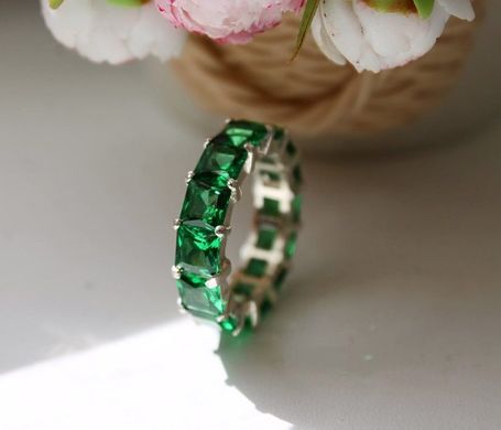 Срібна каблучка "Emerald stones in a circle", 15, Зелений