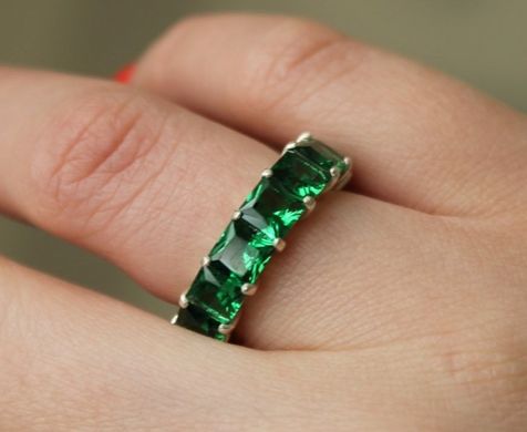 Срібна каблучка "Emerald stones in a circle", 15, Зелений