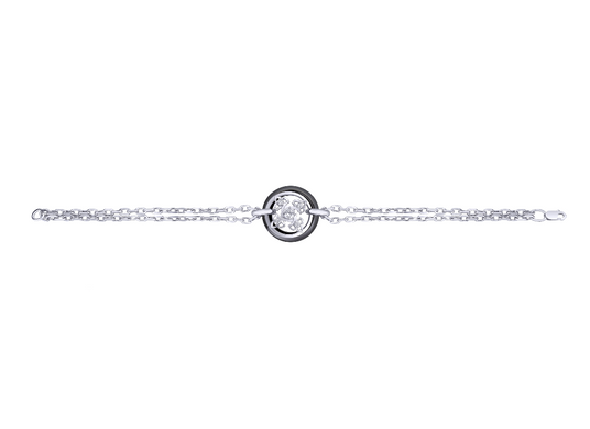 Срібний браслет з фіанітами і керамікою с5001, Черный, 18, Чорний