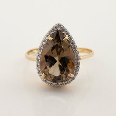 Золотое кольцо с дымчатым кварцем и фианитами 11904sq, 19 размер, уточнюйте