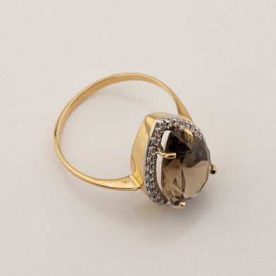 Золотое кольцо с дымчатым кварцем и фианитами 11904sq, 19 размер, уточнюйте