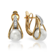 Золоті сережки з перлами і діамантами "Cynosure", 5.94, 6Кр57-0,04-2/3; 2Перлини культ.(прісн. білі), Білий
