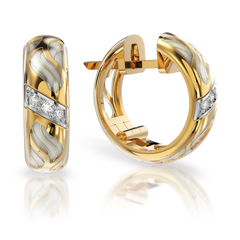 Золоті сережки-кільця з діамантами і емаллю "Inspiration", 6.56, 6Кр57-0,05-2/3, Білий