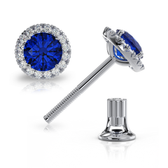 Золоті сережки цвяшки з сапфіром і діамантами "Рassion", 2.86, 24Кр57-0,39-2/5; 2Сапфіра-1,25-3/ІІ, Білий-Синій
