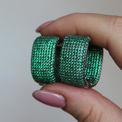 Срібні сережки кільця "Grande Emerald", Смарагдовий, Зелений