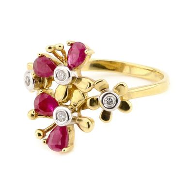 Фото Золотое кольцо с рубинами и бриллиантами YZ33410