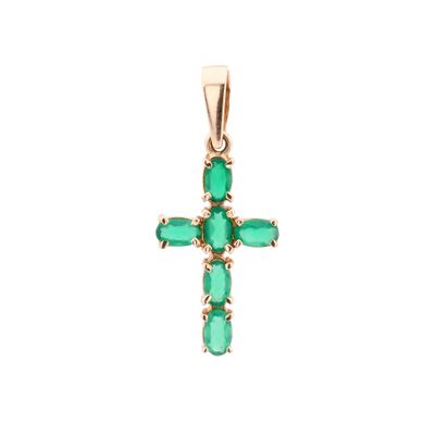 Золотой крестик с зеленым агатом 13704-2