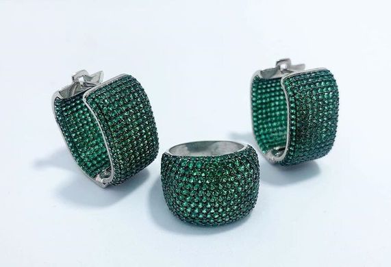Серебряные серьги кольца "Grande Emerald", Изумрудный, Зеленый