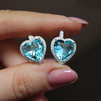 Серебряные серьги "Heart Blue", Голубой, Голубой