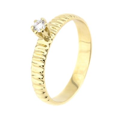 Золотое кольцо с фианитом (ребристое) 111087-3, уточнюйте