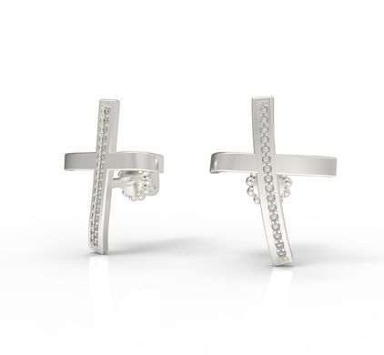 Серебряные серьги гвоздики "Cross Diamond", Белый