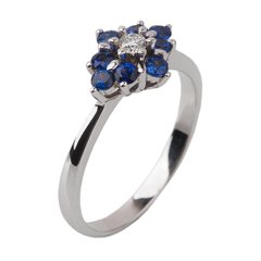 Золотое кольцо с сапфирами и бриллиантами RO07966, уточнюйте, Белый-Синий