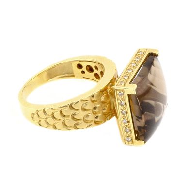 Фото Золотое кольцо с дымчатым кварцем и бриллиантами 11348