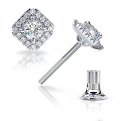 Золоті сережки цвяшки з діамантами "Petrichor", 32Кр57-0.19-4/4; 2Кр57-0.69-4/4, Білий