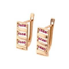 Золотые серьги с розовыми фианитами C12842