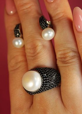 Серебряное женское кольцо "Melinda", Белый-Черный, уточнюйте, Белый-Черный