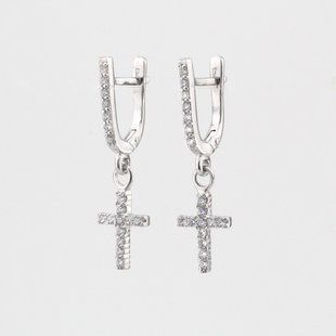 Серебряные серьги "Cross", Белый