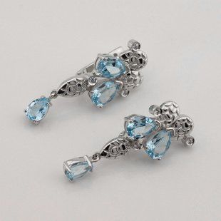 Золотые серьги с топазом и фианитами 12822top