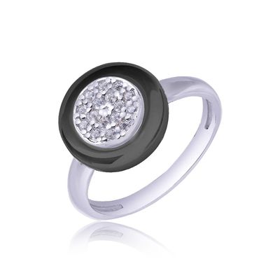 Серебряное кольцо с черной керамикой "Montana" с1024ч, уточнюйте, Белый