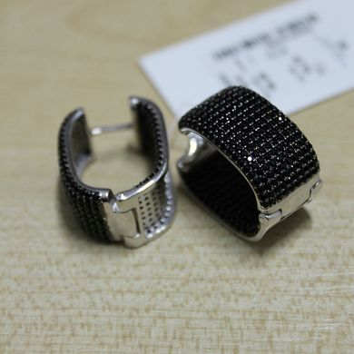 Серебряные серьги кольца "Grande Black", Черный, Черный